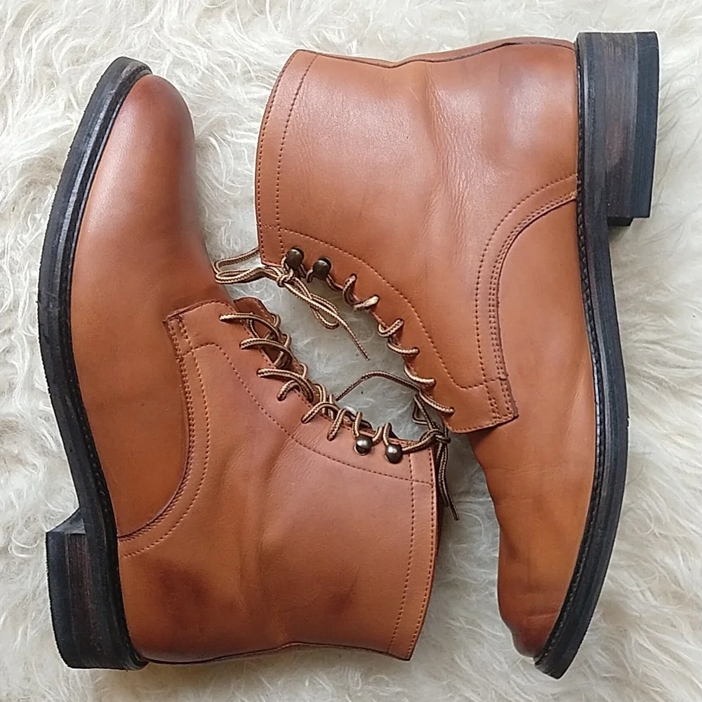 PATINA Handmade Leather Mens Boots Cognac 10.5